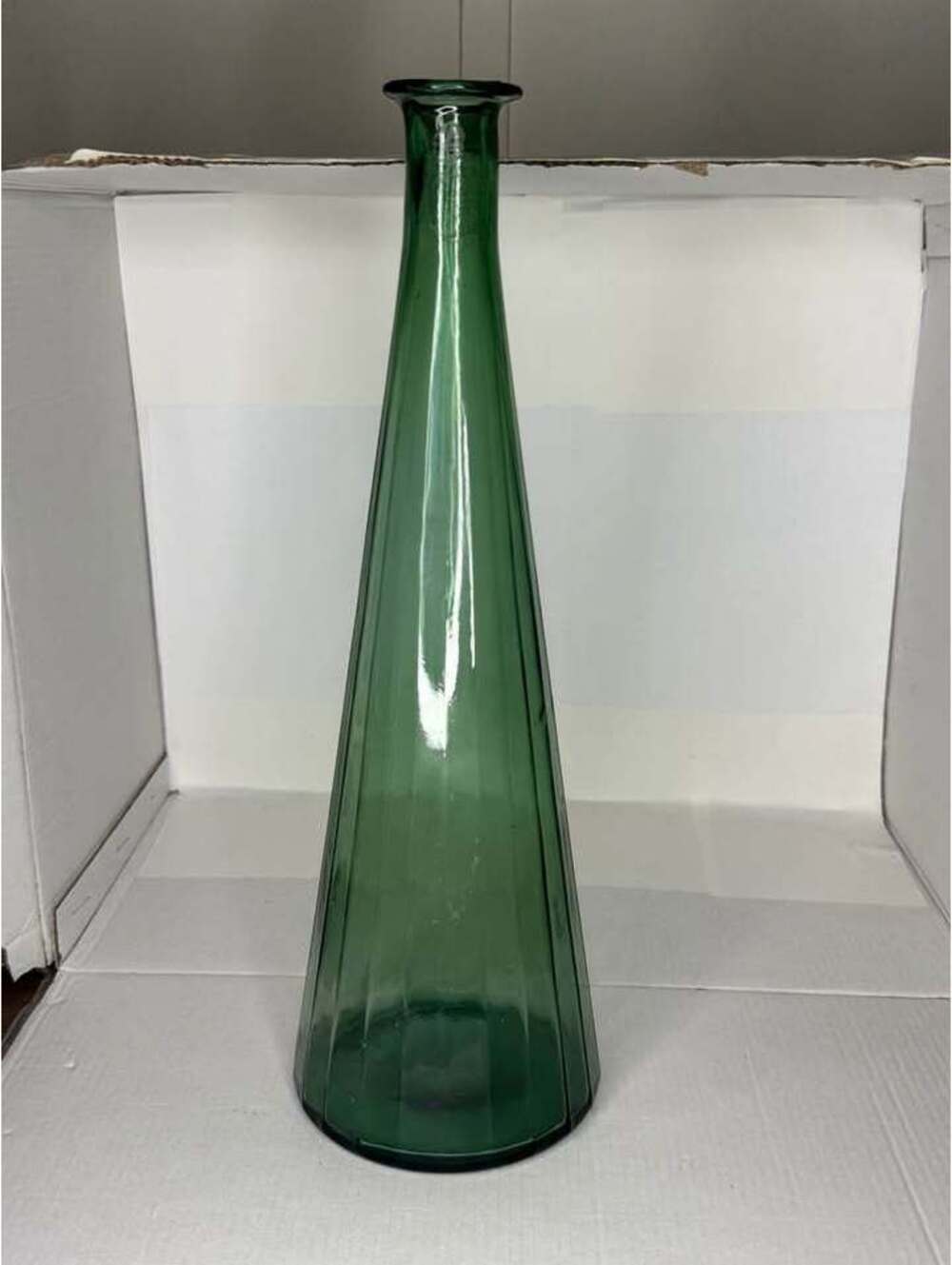 Vintage Green Fluted Glass Tapered Vase